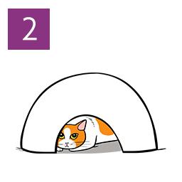 An illustration of a cat demonstrating that they're worried by hiding under something.