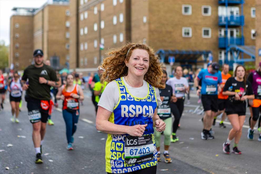 RSPCA fundraiser participating in the London Marathon event.