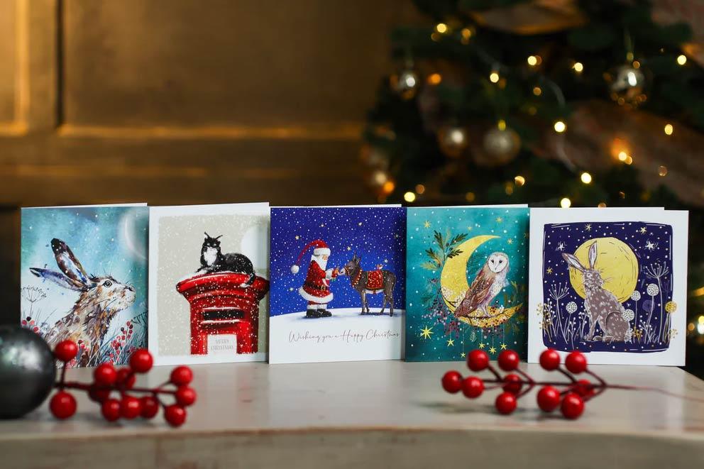 Christmas cards displayed on the mantle shelf.