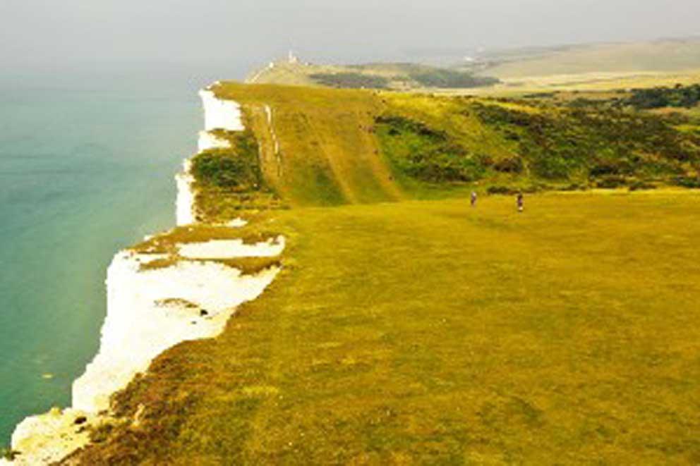 Aerial over the South Coast towards Beachy Head.